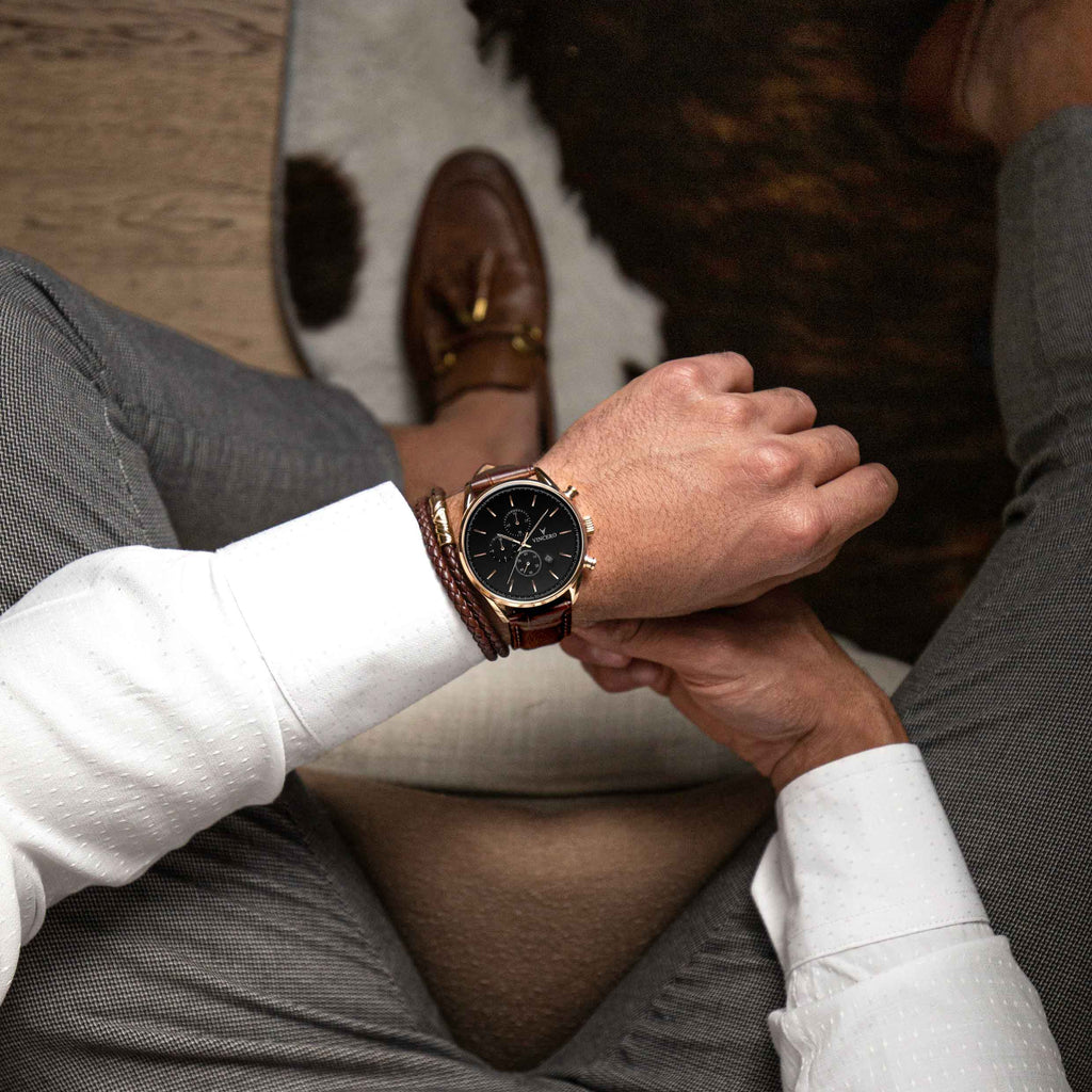 Brown leather sale black face watch