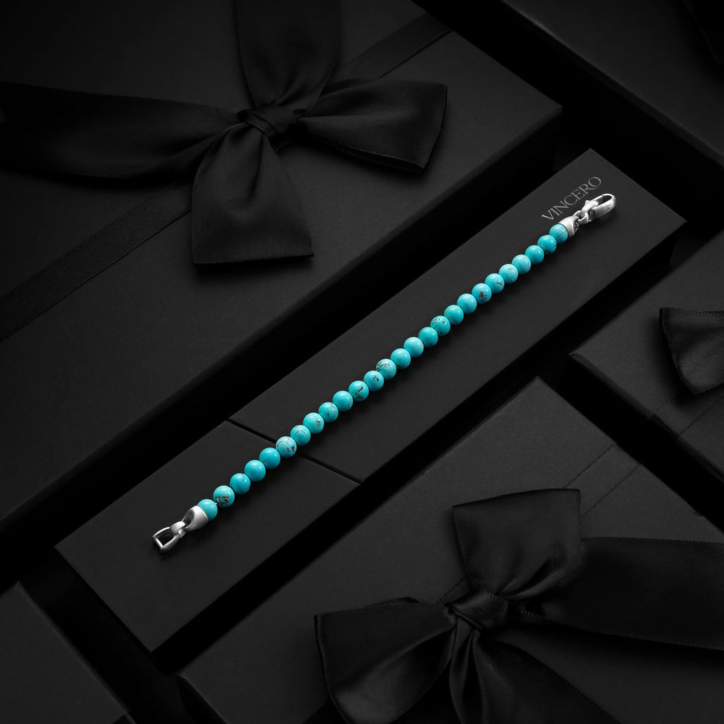 Men's Birthstone Bead Bracelet - December / Turquoise 6mm