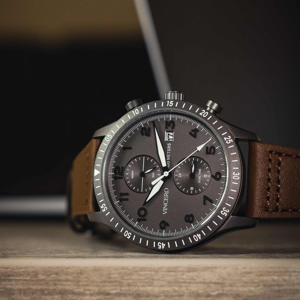 Men's Pilot Watch - Matte Gray/Brown | Vincero Collective