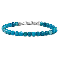 Mens Apatite beaded bracelet with silver clasp on a white background