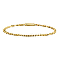 A gold-toned curb chain bracelet with a rectangular clasp, shown against a plain white background.