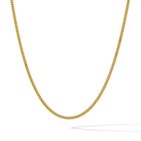 A gold chain necklace with a textured, woven link design, shown in a clean U-shape against a solid white background.