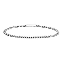 A silver-toned metal curb link chain bracelet with a rectangular clasp, shown against a plain white background.