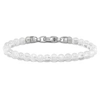 White beaded bracelet with silver clasp on a white background