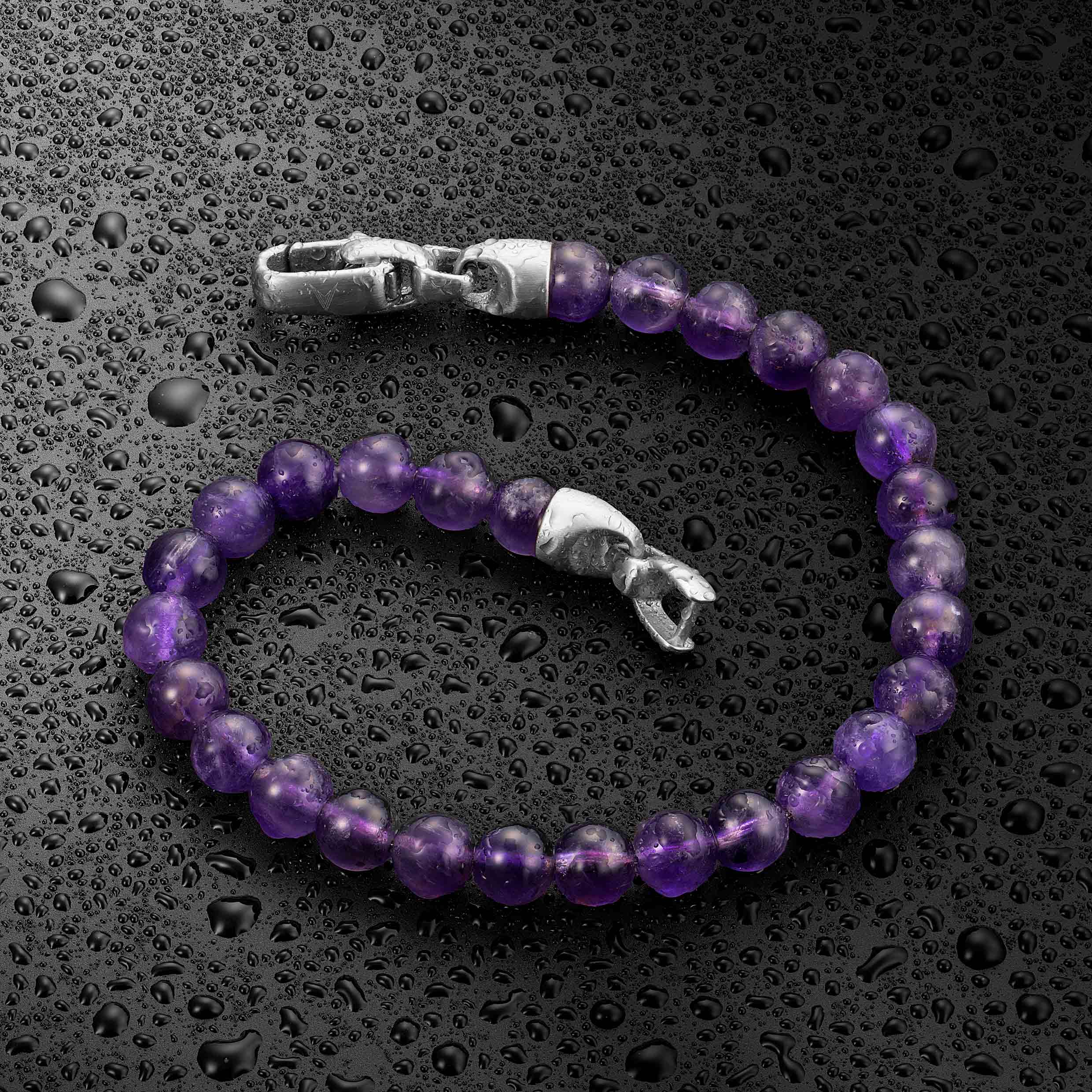 10kパープルストーン ブレスレット Men's Birthstone Bead Bracelet - February / Amethyst 6mm | Vincero