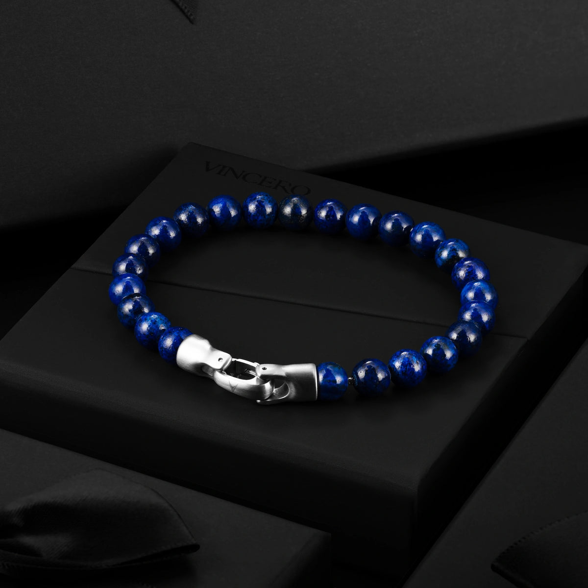 Lapis Lazuli Dumbbell Bracelet - Rhodium Plated Fitness Jewelry, Handmade Beaded Motivational Bracelet