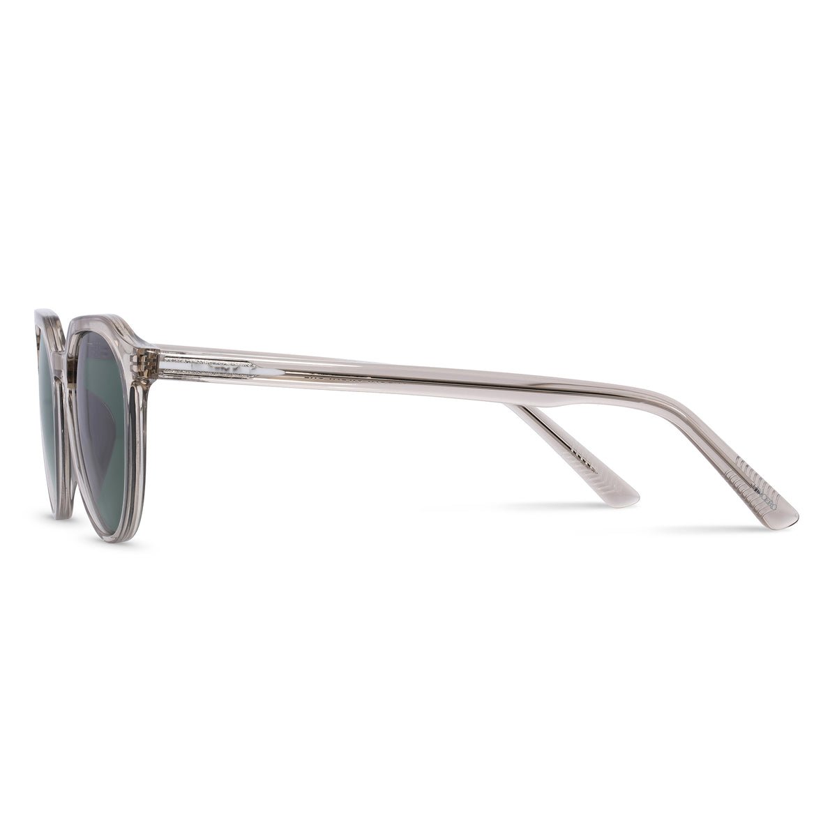 Sunglasses with a clear frame on a white background