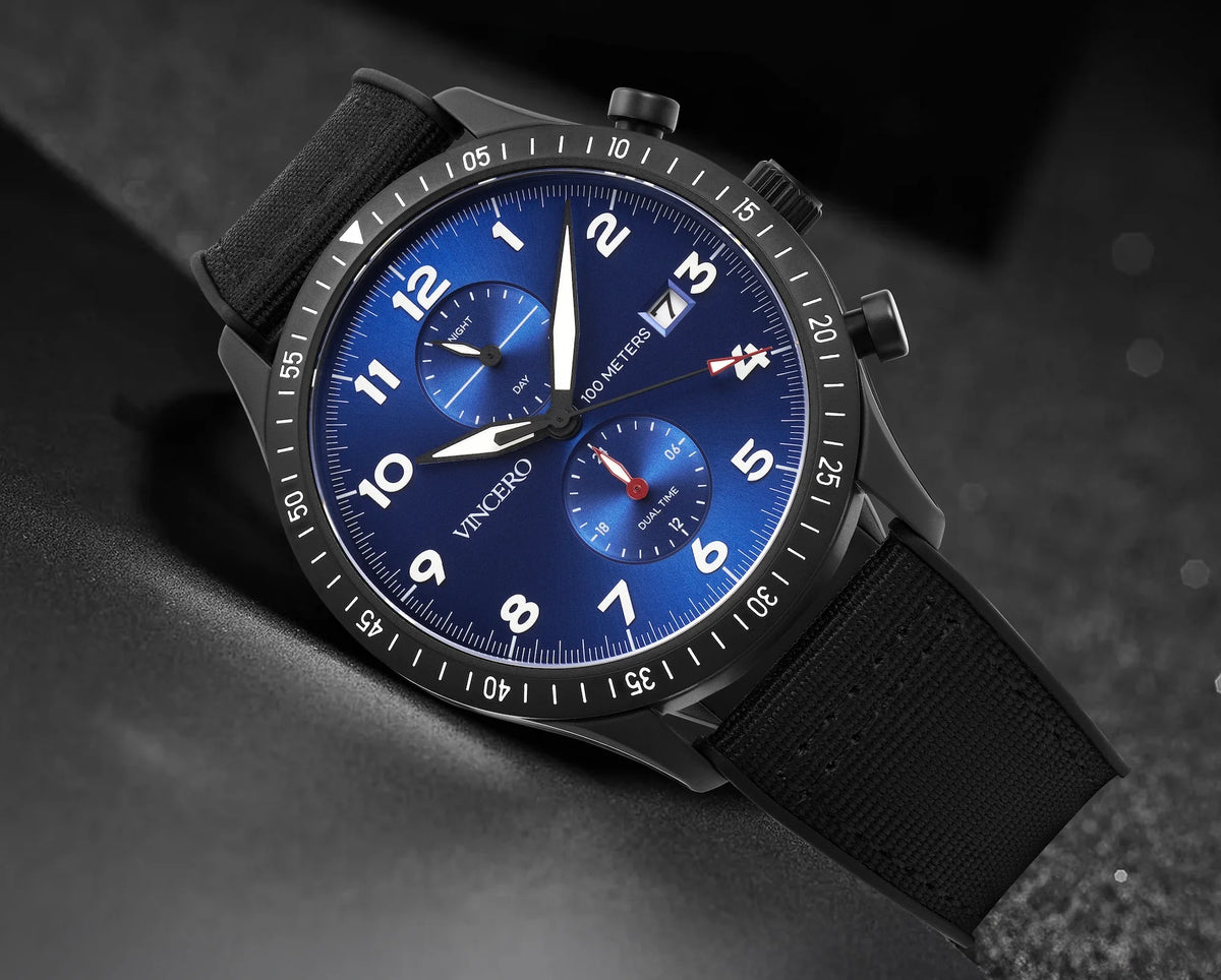 Men's Pilot Watch - Matte Black/Cobalt | Vincero Collective Men's Pilot Watch - Matte Black/Cobalt | Vincero Collective