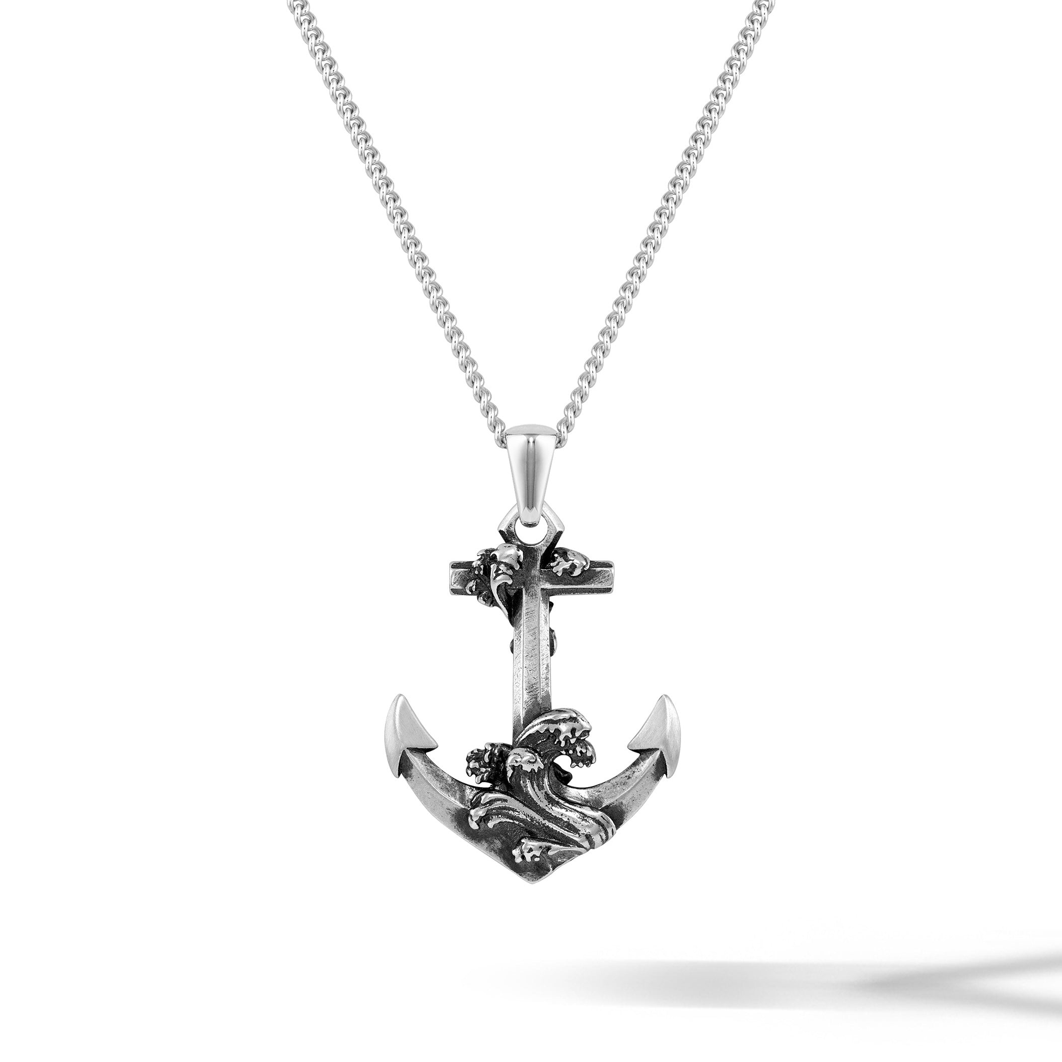 Men's Waves Anchor Pendant - Sterling Silver | Vincero | Vincero