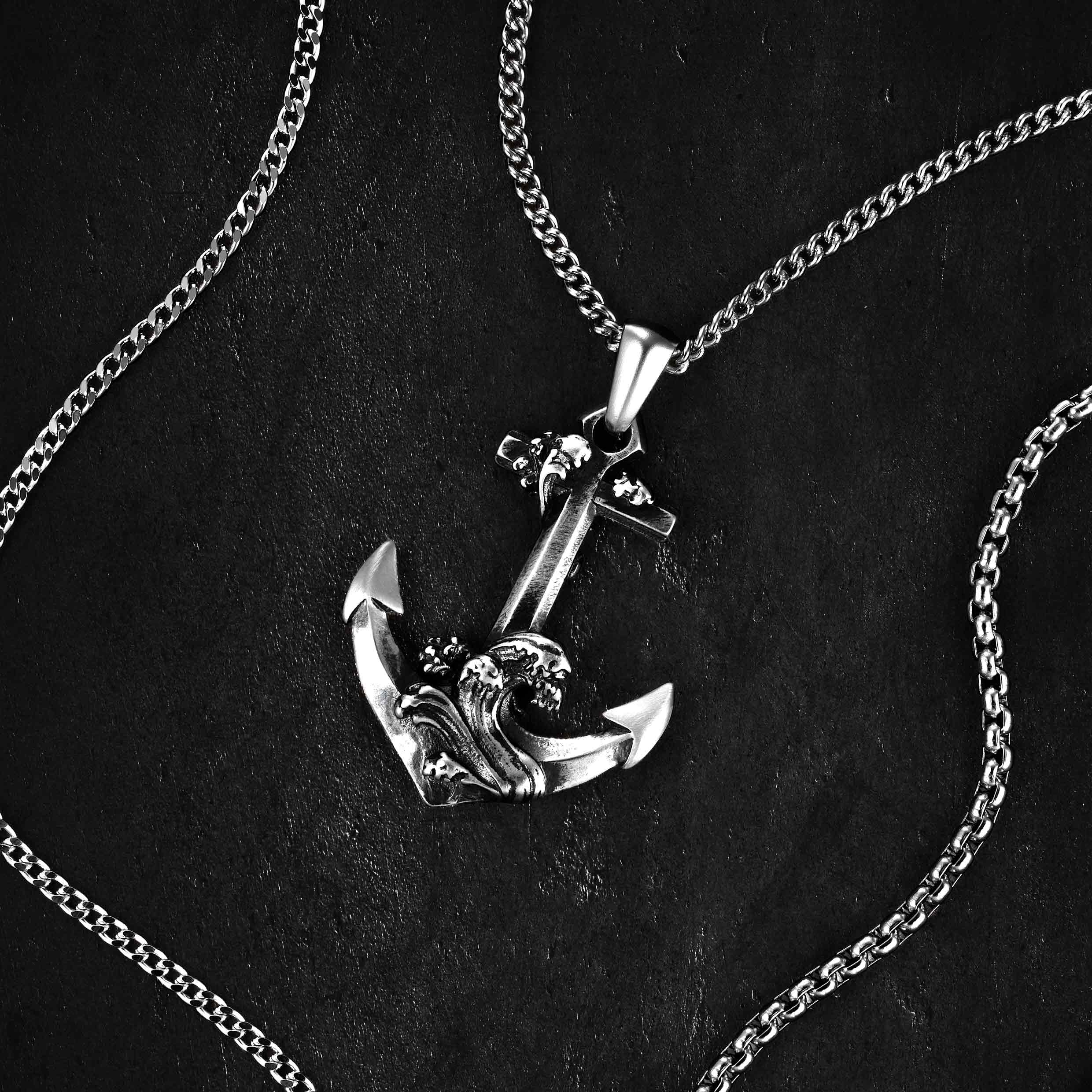 Men's Waves Anchor Pendant - Sterling Silver | Vincero | Vincero