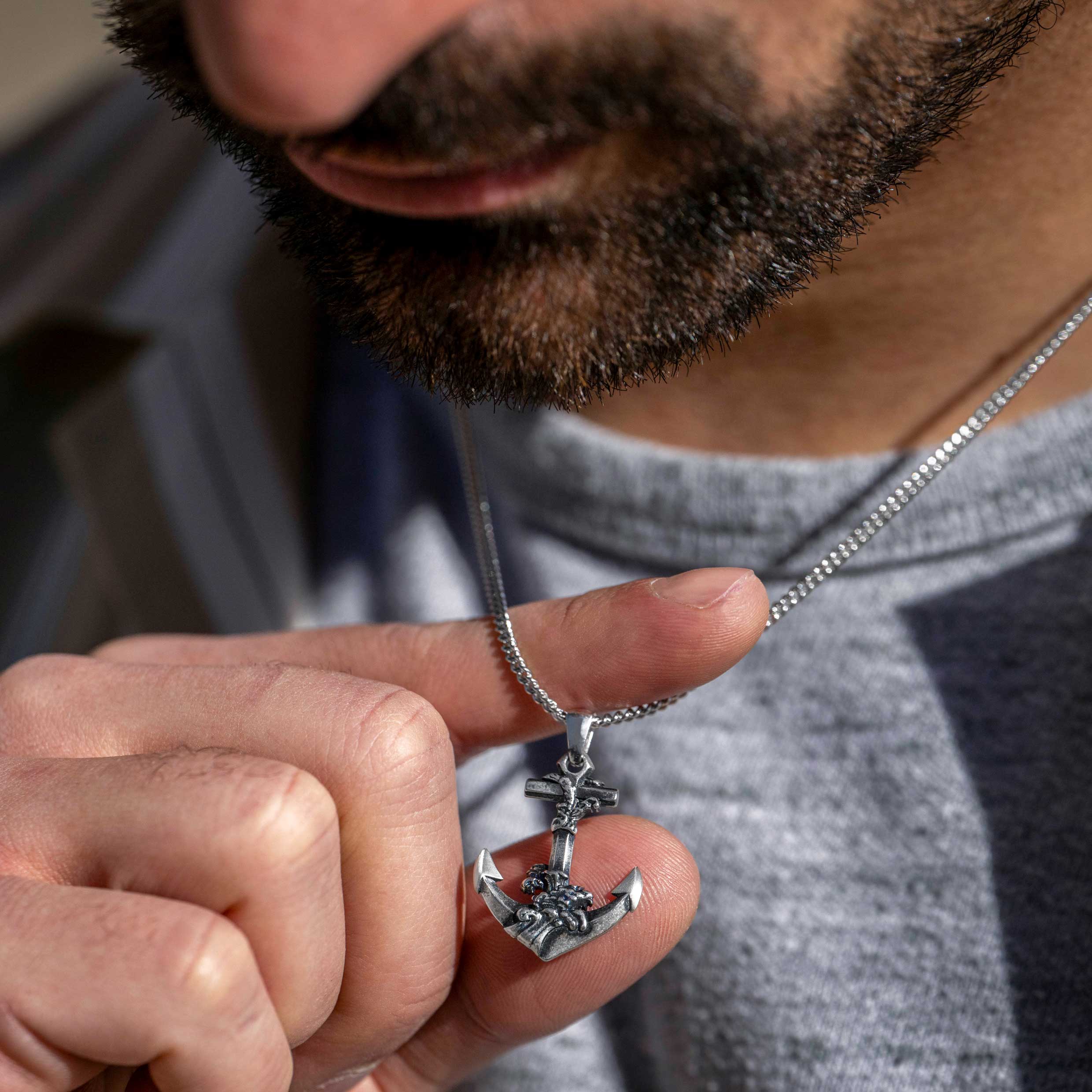Men's Waves Anchor Pendant - Sterling Silver | Vincero | Vincero