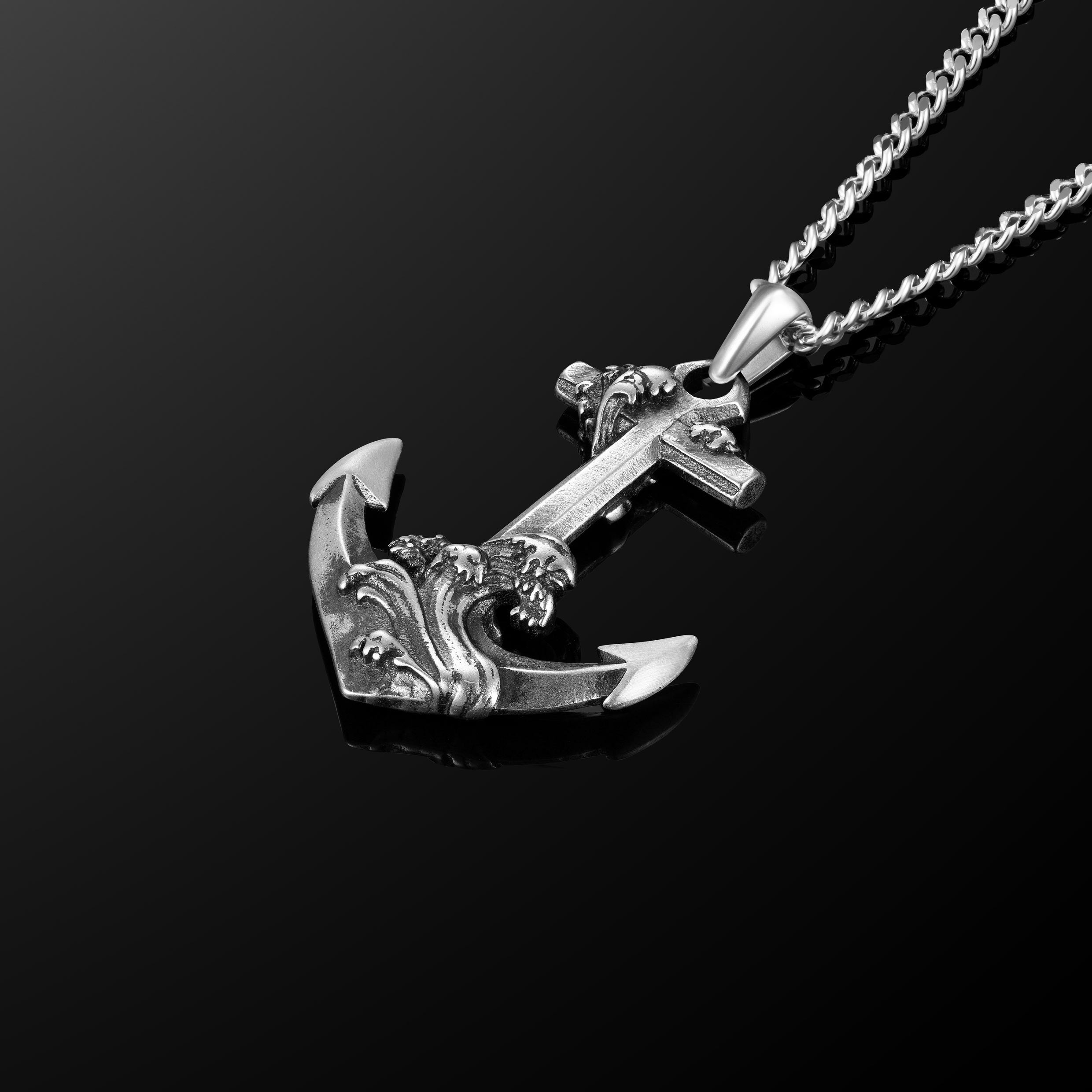 Men's Waves Anchor Pendant - Sterling Silver | Vincero | Vincero