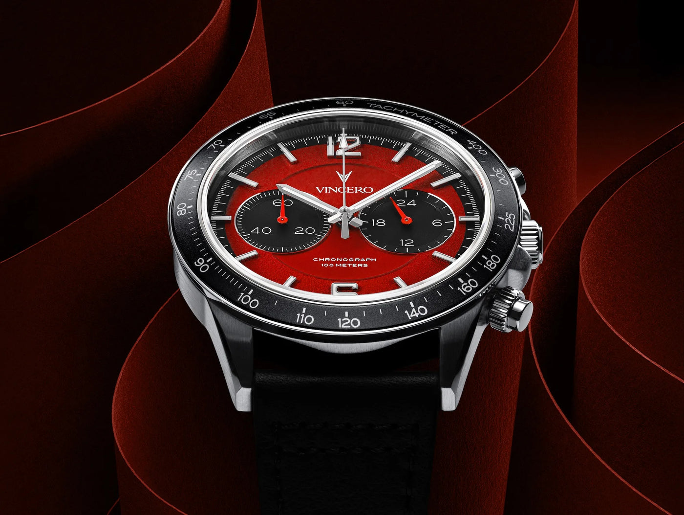 Apex Limited Edition watch, featuring a red face, black and silver casing, and black band.

