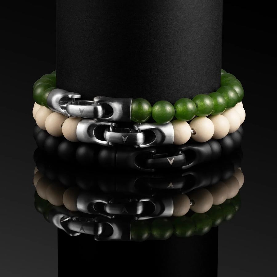 Mens bead bracelets stacked