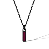 Black chain necklace with a red pendant on a white background