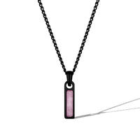 Black chain necklace with a rectangular pendant on a white background