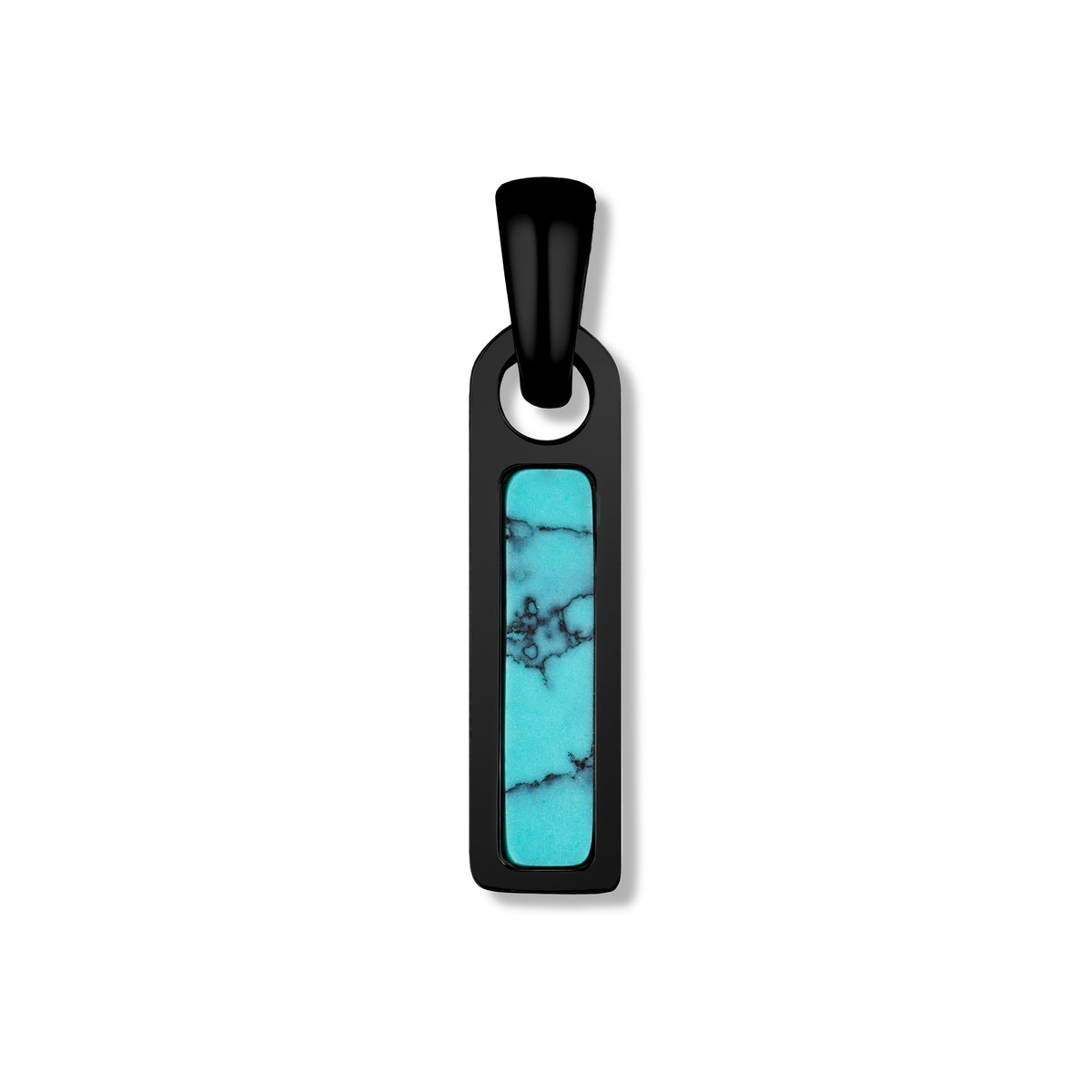 Black pendant with turquoise stone on a white background