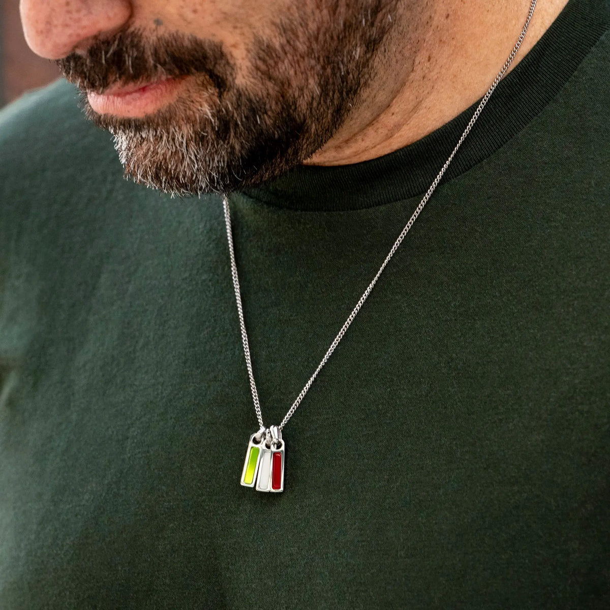 Mens birthstone necklace on model