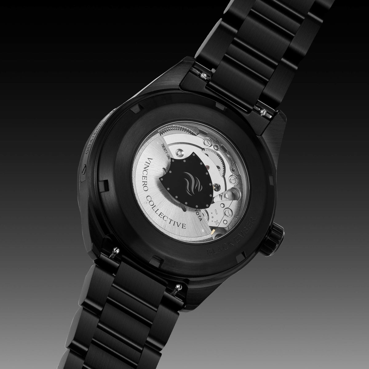 Black watch with visible brand logo on a gradient background