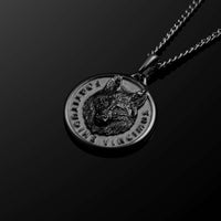 Black wolf pendant for men on black background 