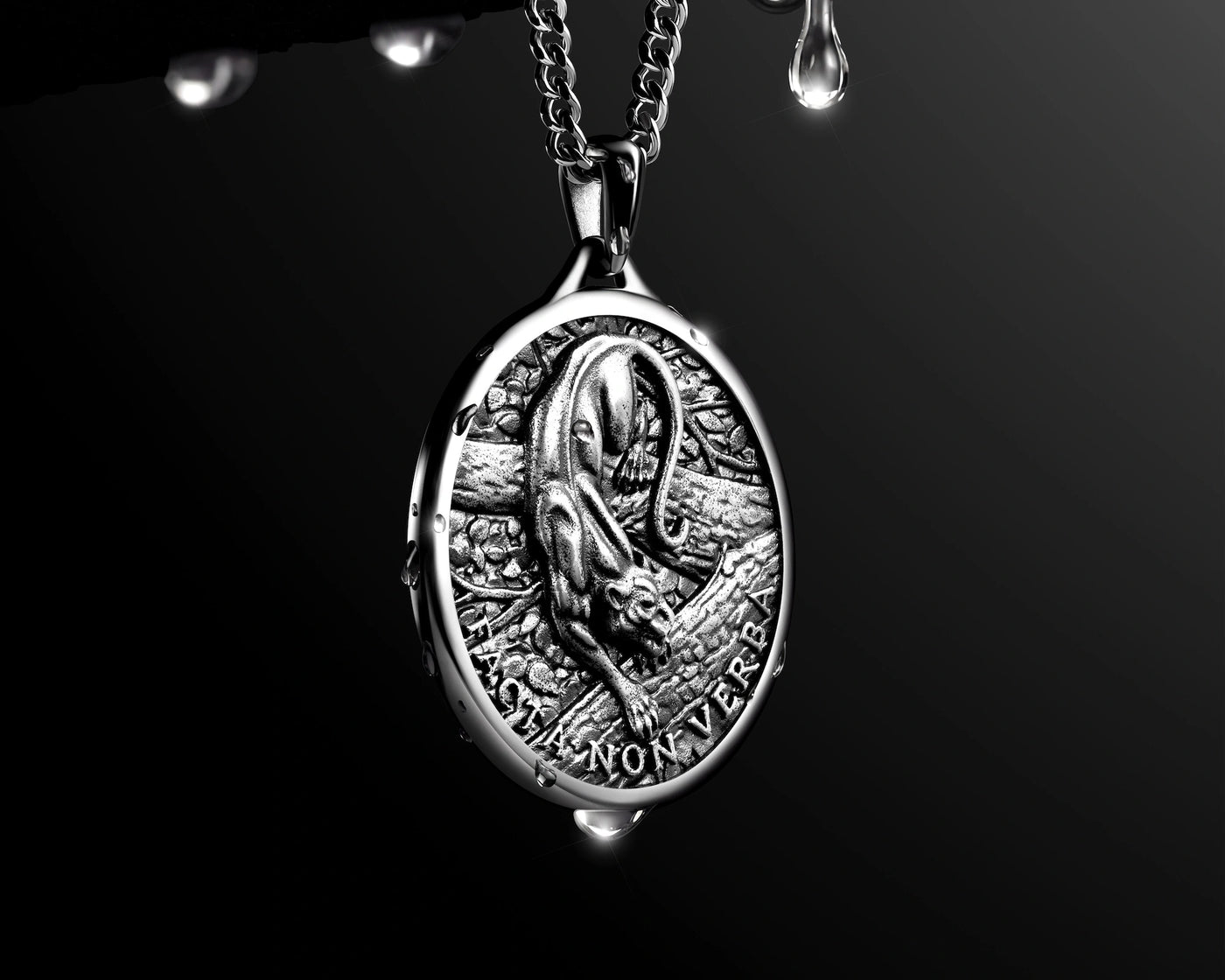 Men's Black Panther sterling pendant silver necklace 