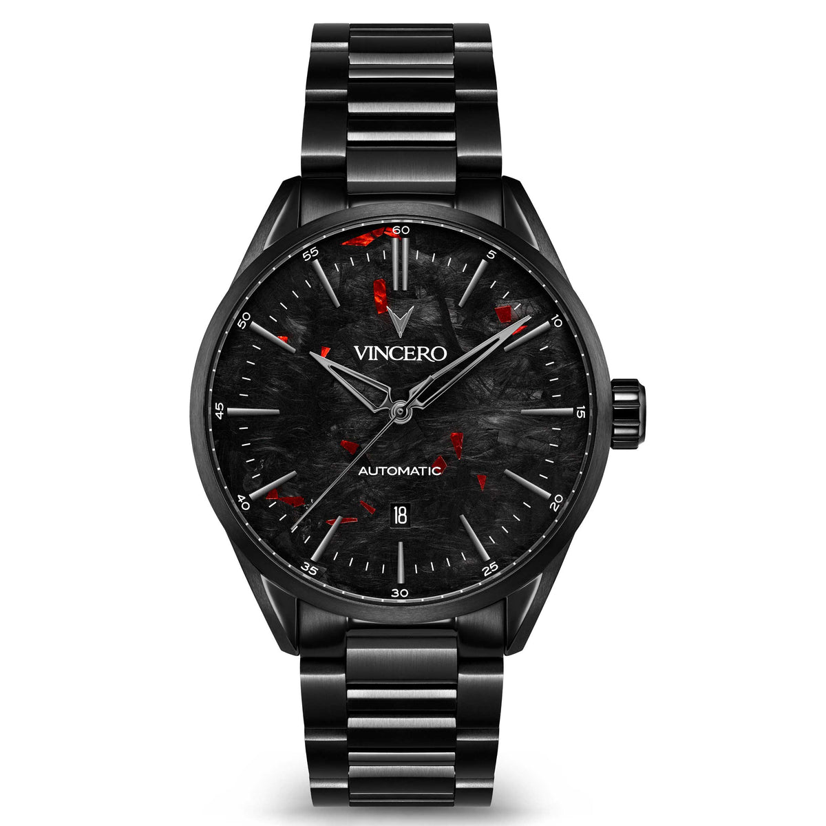 Black wristwatch with 'Vincero' brand on a white background