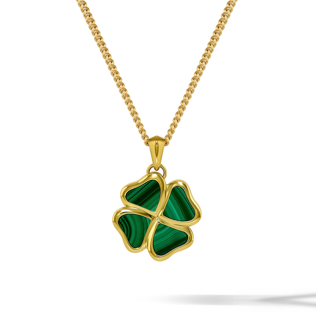 Clover Pendant - 14K Gold - Malachite