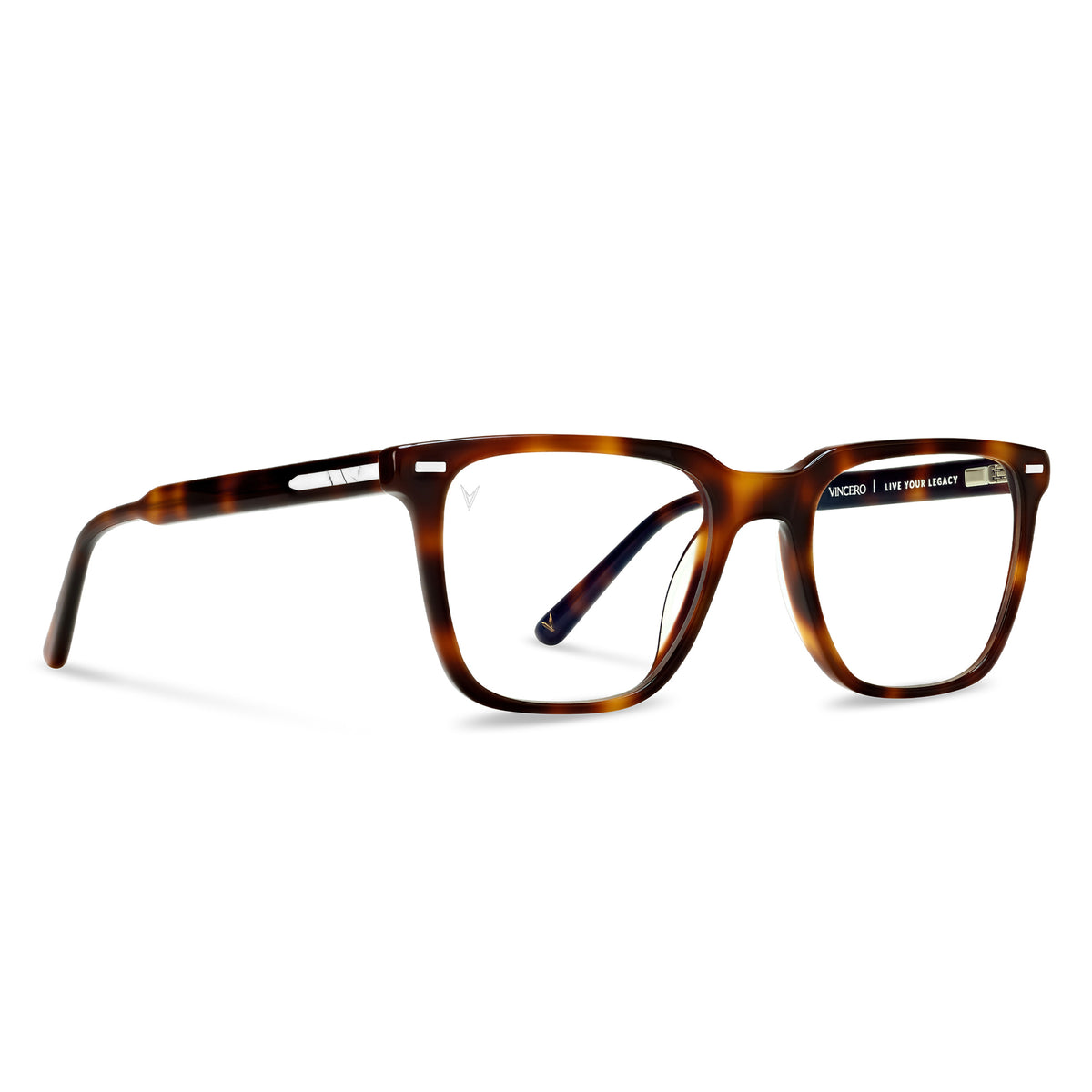 Tortoiseshell eyeglasses on a white background