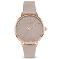 Eros Taupe Italian Leather Strap Taupe Watch Face Rose Gold Case Clasp Rose Gold Accents