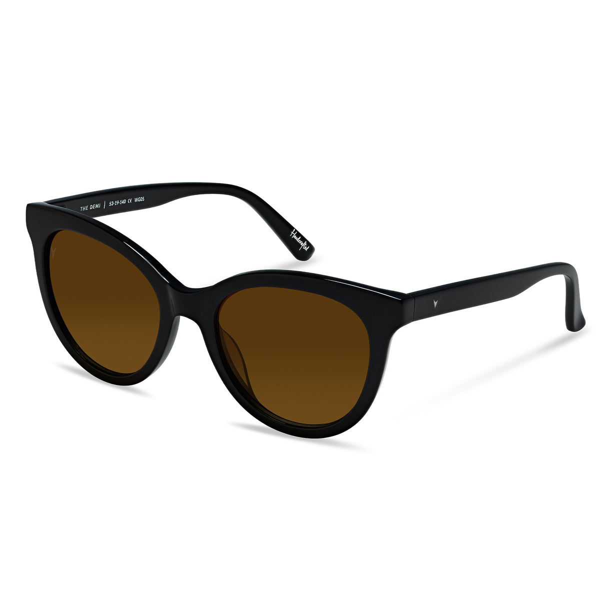 Black sunglasses with brown lenses on a white background