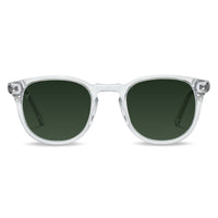 Clear frame sunglasses with dark lenses on a white background