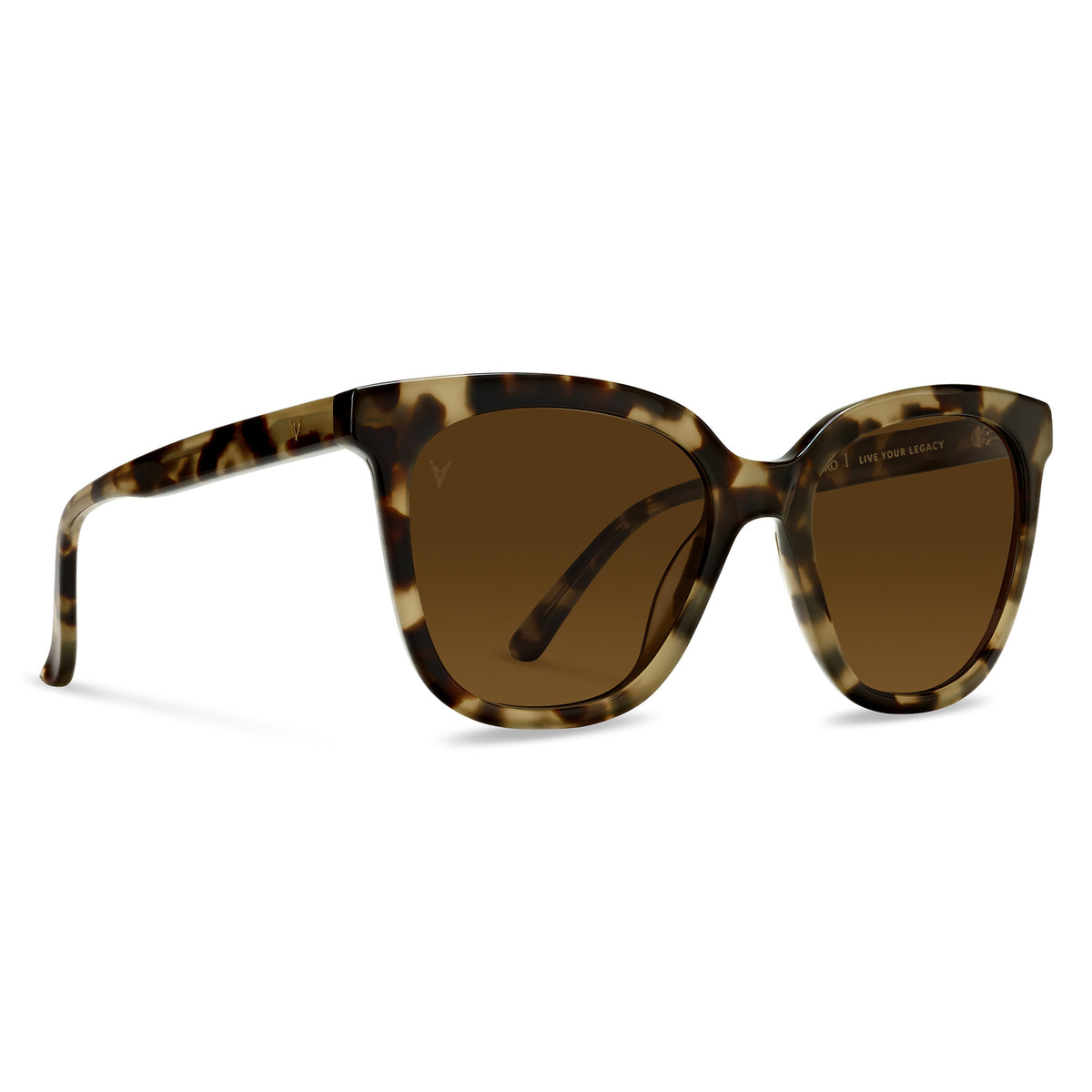 Tortoiseshell sunglasses with brown lenses on a white background
