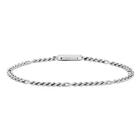 A silver-toned metal chain bracelet with a polished rectangular clasp, displayed against a solid white background.