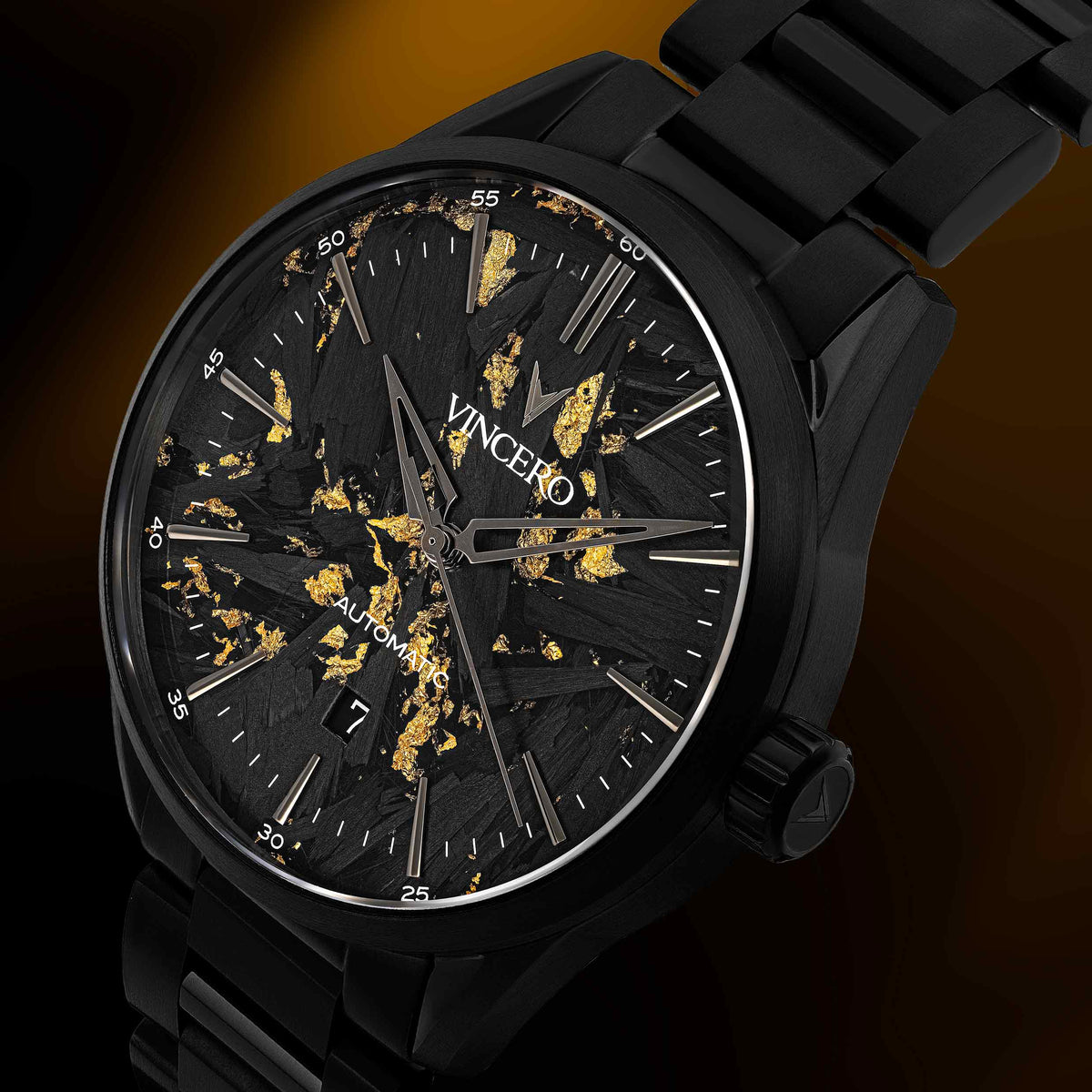 Black watch with gold accents on a dark background