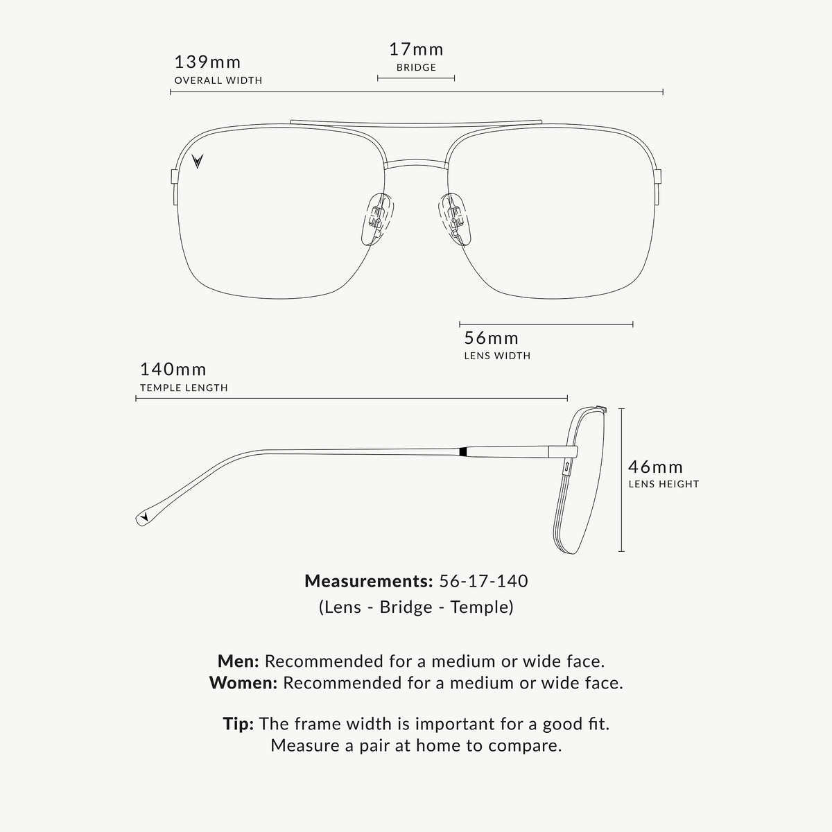 Glasses with dimensions labeled on a white background