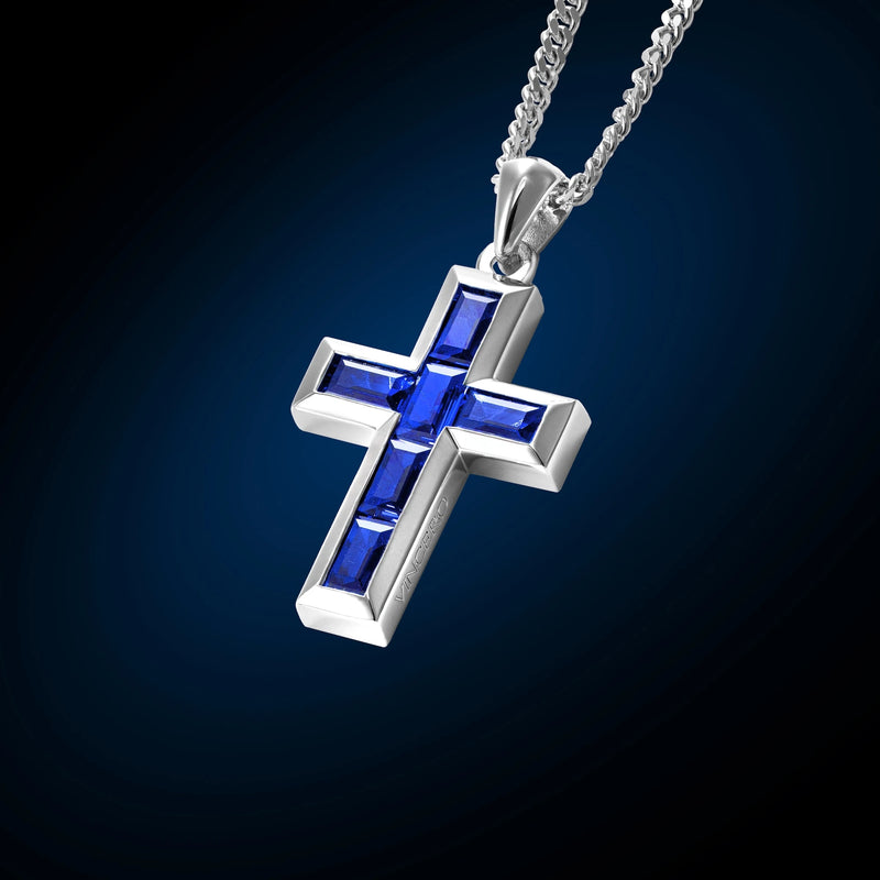 Stone Cross Pendant - Sapphire