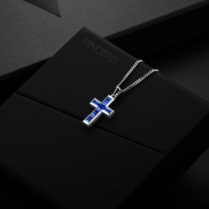 Stone Cross Pendant - Sapphire