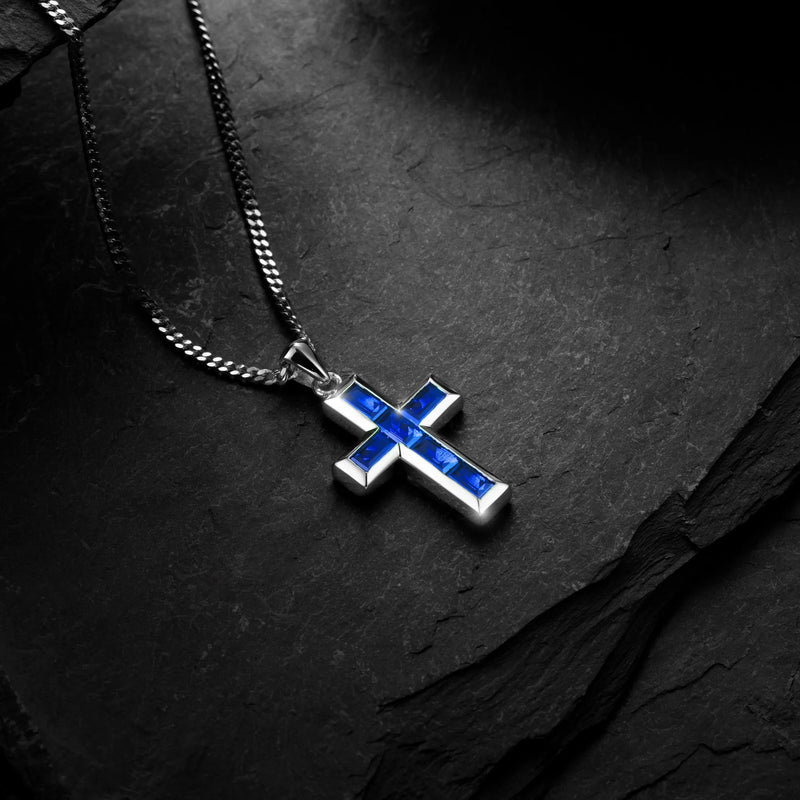 Stone Cross Pendant - Sapphire