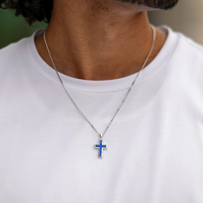 Stone Cross Pendant - Sapphire