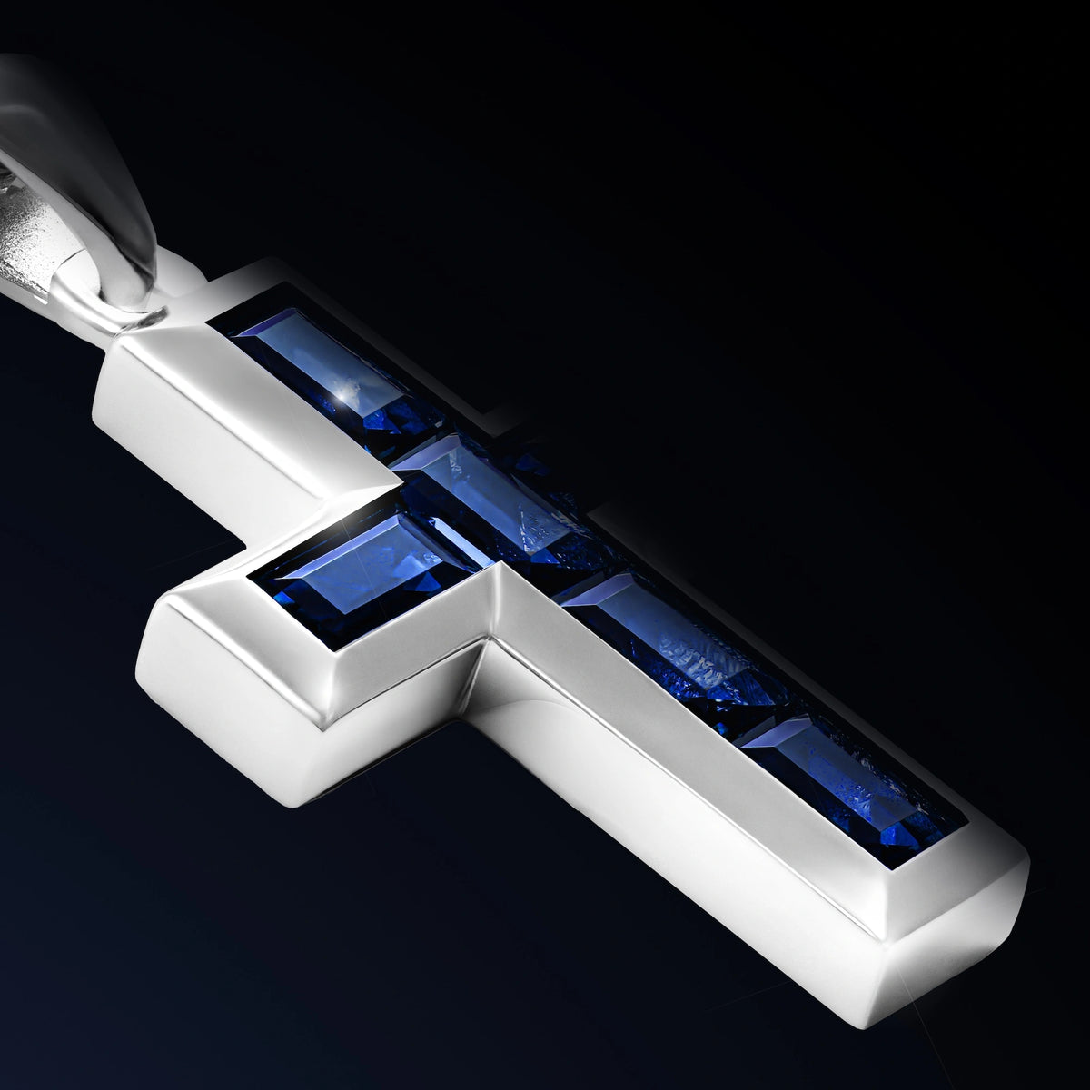 Sapphire blue cross for men on black background