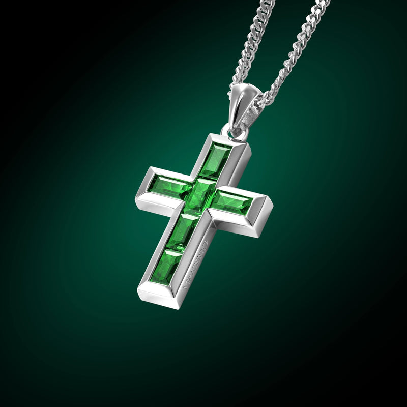 Stone Cross Pendant - Emerald