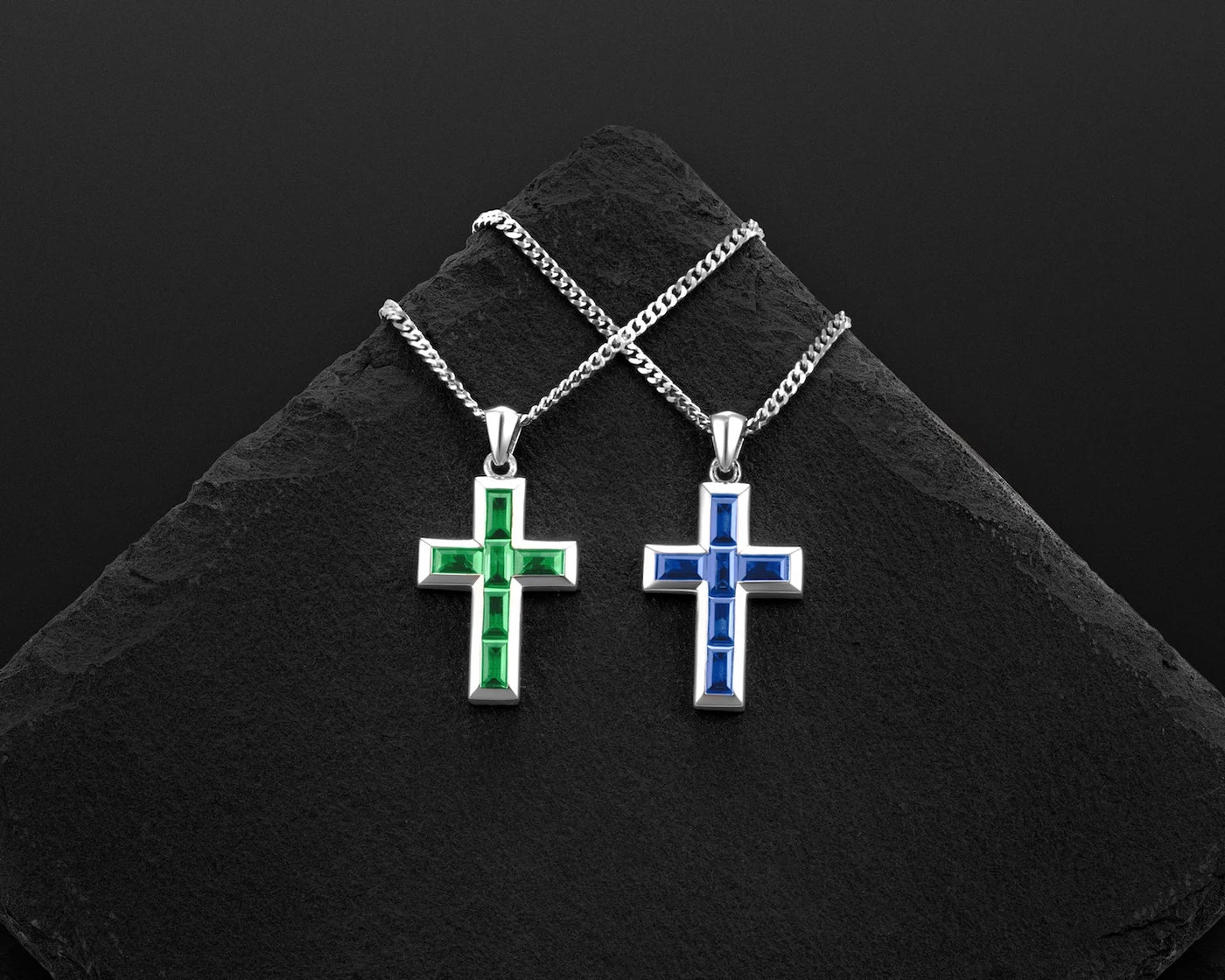 Blue and green gemstone cross