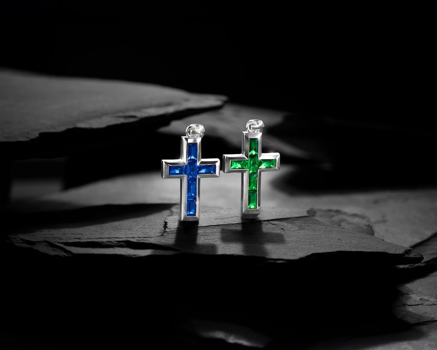 Blue and green gemstone cross