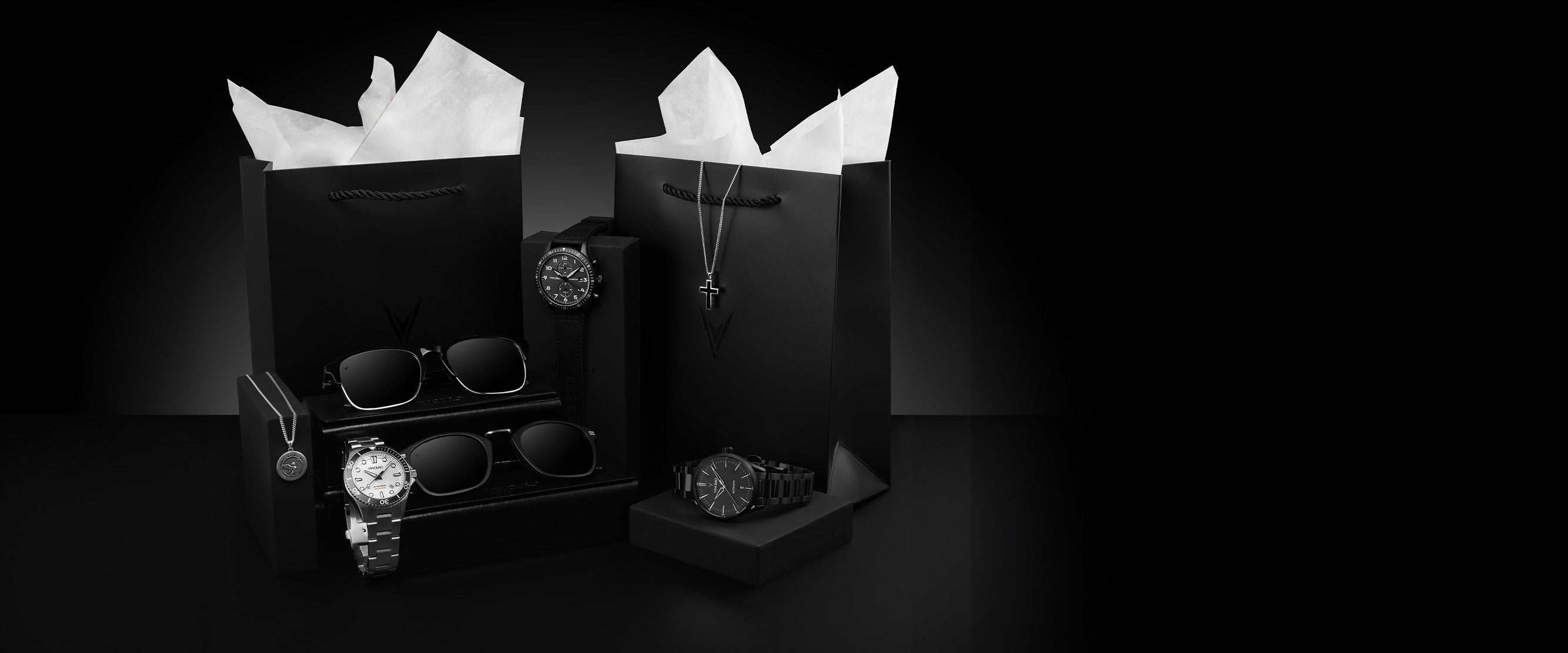 Black picture with gifts laid out