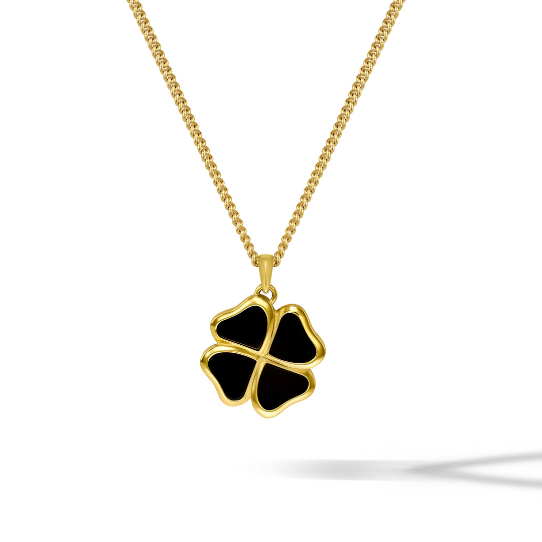 Clover Pendant - 14K Gold Onyx