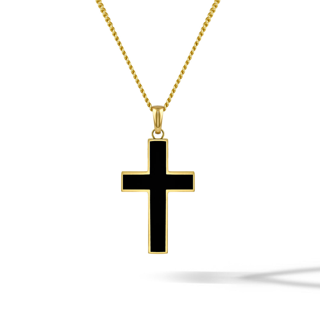 Stone Cross (Large) - 14K Gold Onyx