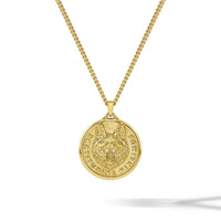 Gold necklace with a lion pendant on a white background