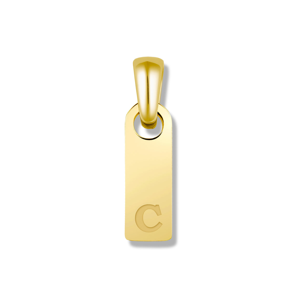 Gold pendant with a letter 'C' on a white background