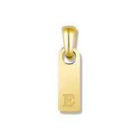 Gold pendant with letter 'E' on a white background