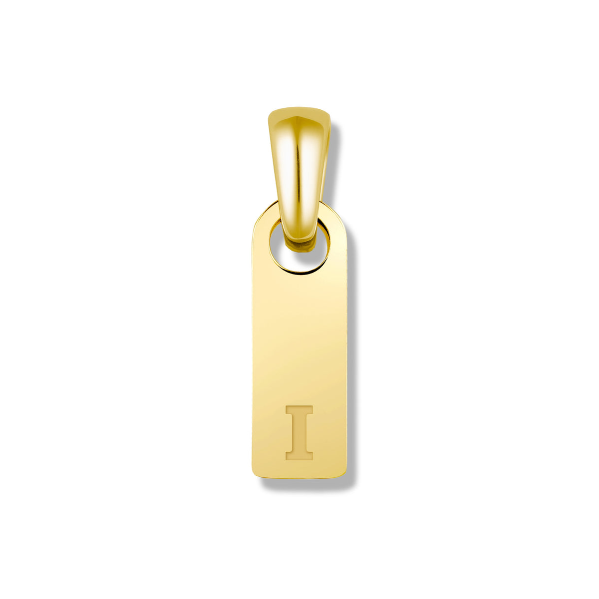 Gold pendant with the letter 'I' on a white background